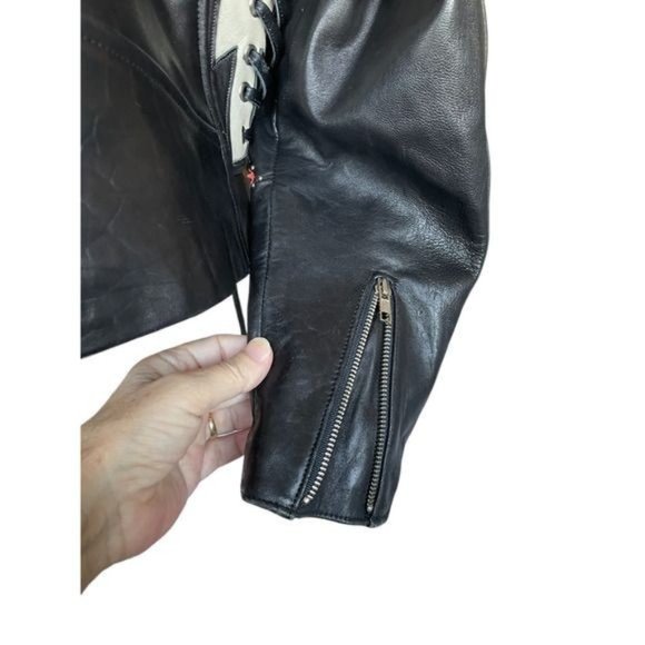 Tribe America Mens Moto Jacket Coat Leather Iron Cross Black Sz 48 Live To Ride - Picture 8 of 13